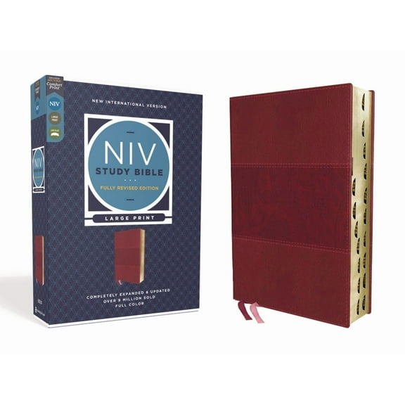 NIV Study Bible, Fully Revised Edition NIV Study Bible, Fully Revised Edition, Large Print, Leathersoft, Burgundy, Red Letter, Thumb Indexed, Comfort Print, (Hardcover)