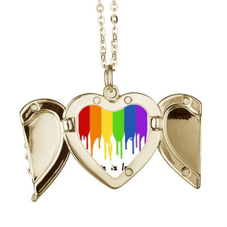 Love is Love LGBT Rainbow Color Folded Wings Peach Heart Pendant Necklace