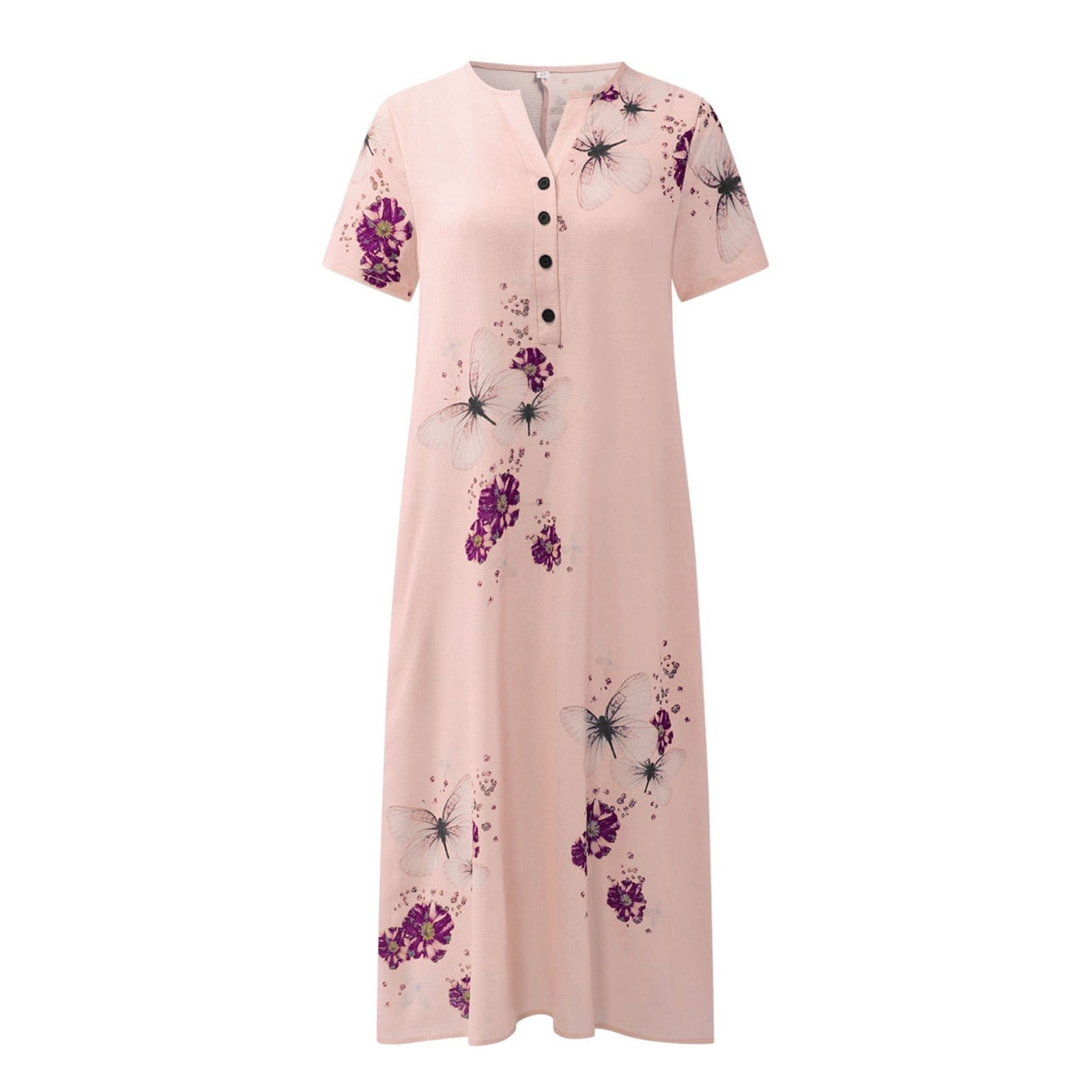 Asian Dress Women Button Sleeve Casual Print Floral V Short Long Dresses  Neck Women's Pockets Dress Beach Women's Casual Dress - Walmart.com