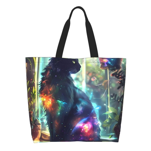 Disketp Cosmic Cat In Window Bolsa Tote Estampada para Mujer, Bolso de Hombro y de Mano para Compras y Viajes