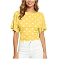 thumbnail image 2 of SSZMDLB Women Polka Dot T-Shirts Short Sleeve Round Neck Ruched Casual Slim Fit Summer Tops Fashion Tee Shirt Travel Outfits Workout Clothes, Yellow L, 2 of 8