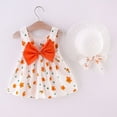 thumbnail image 2 of Odeerbi Girls Dresses Toddler Baby Kids Sleeveless Floral Princess Dress Hat Outfits Orange, 2 of 9