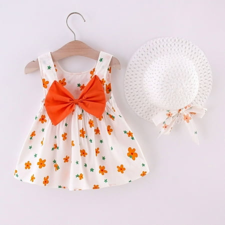 

SDJMa Toddler Baby Kids Girls Sleeveless Floral Princess Dress Hat Outfits