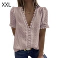 thumbnail image 1 of Camiseta de mujer Encaje Cuello en V Camisa de manga corta Blusa Top casual, Albaricoque, XXL Scienceny  AP001454-25, 1 of 5