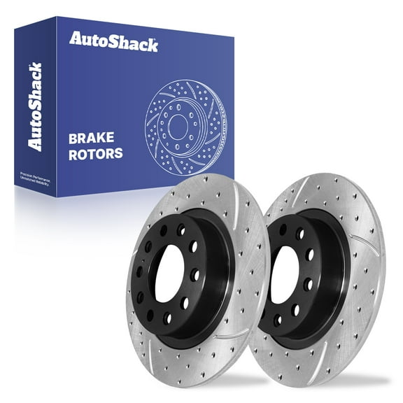 AutoShack Rear Solid Drilled & Slotted E-Coated Brake Rotors 2-PC Set Replacement for 2013-2016 Dodge Dart ShadowGuard 10.4" (264.1 mm)