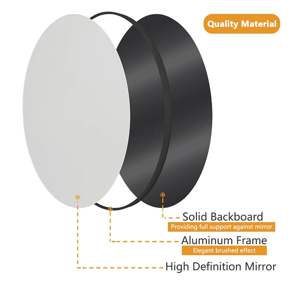 Abble 20" Wall Mirror Round Vanity Mirror Aluminium Framed Circle Bathroom Mirror Modern Wall Mirror, Black