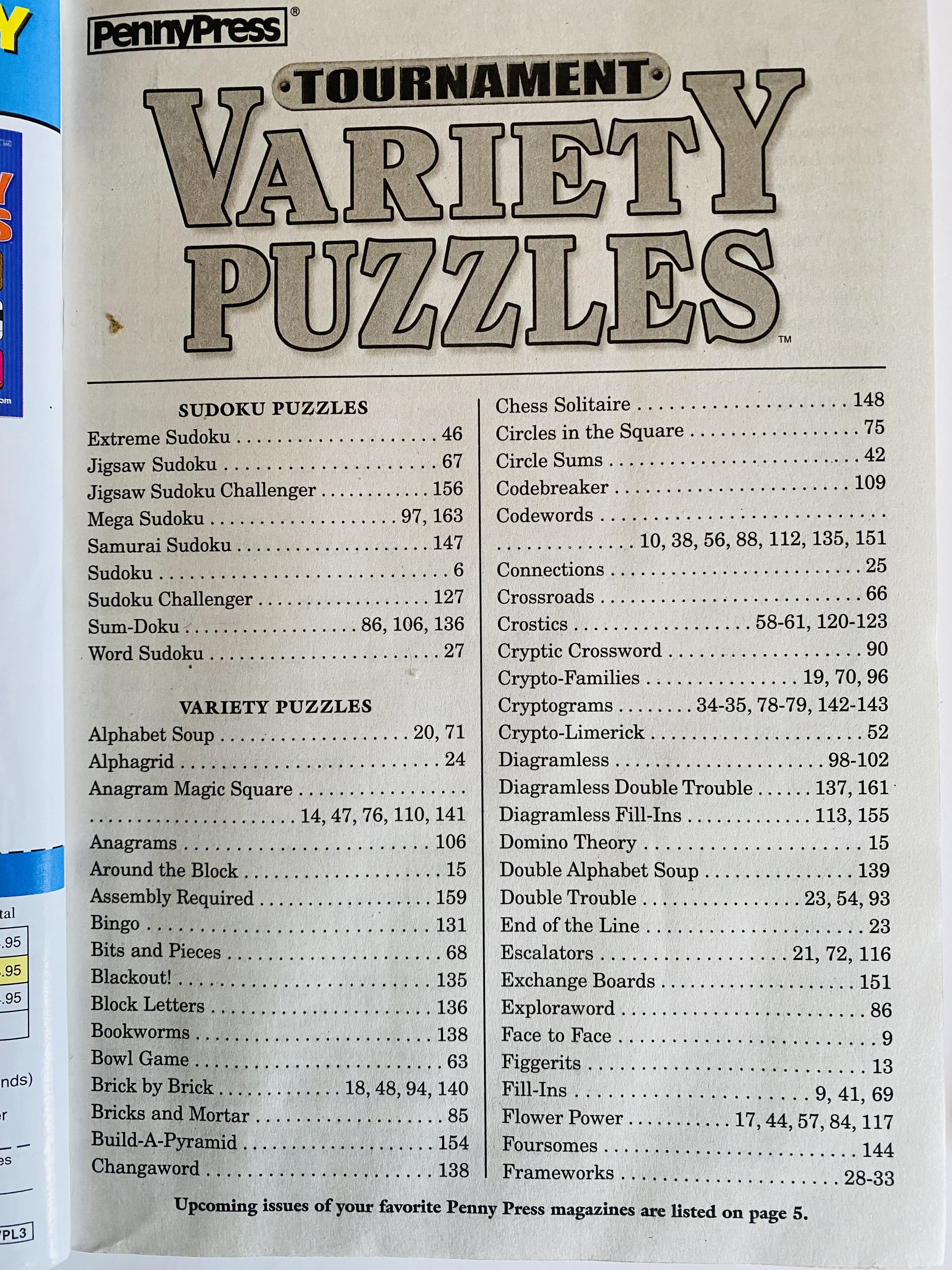 Lot of 4 Penny Press Tournament Variety Puzzles Winter 2022, Spring and Summer 2023, Autumn 2024