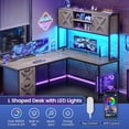 thumbnail image 6 of Farmhouse L Shaped Computer Desk with 2 Drawers and Storage Shelves, Reversible 86.6" Gaming Desk with LED Lights, Corner Office Desk for Home Office, Bedroom, Living Room, 6 of 7