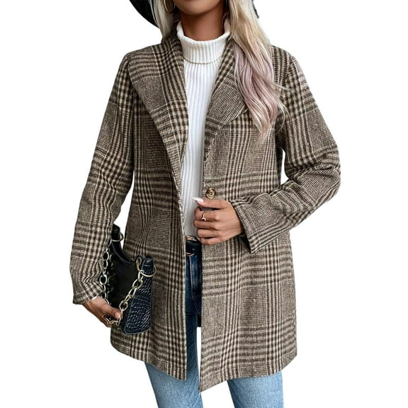 Female Mid-Length Breasted Wool Blend Coat with Lapel, Winter Outerwear Camel Case M