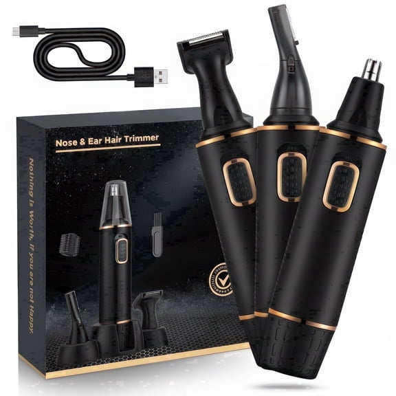 Obacre 3 in 1 Nose & Ear Hair Trimmer for Men Women, Type-C Rechargeable Precision Groomer, Double-Edged Blades, Painless IPX7 Waterproof Trimming for Eyebrows Facial Hair