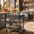 thumbnail image 4 of Finnhomy 3 Tier Heavy Duty Commercial Grade Utility Cart, Wire Rolling Cart with Handle Bar, Steel Service Cart with Wheels, Kitchen Carts on Wheels, Metal Cart Shelf Size 18" D x 36" W, NSF, Black, 4 of 7
