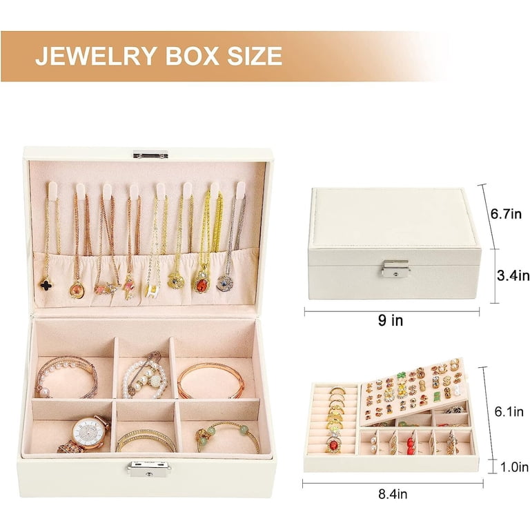 Wattne Lockable Jewelry Box, White Faux Leather with Velvet photo 6