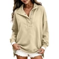 thumbnail image 4 of Textilo Oversized Sweatshirt for Women Henley Neck Half Button Pullover Top Long Sleeves Drop Shoulder Stand Collar Sweatshirts Loose Fit Casual Fall Winter 2026 Comfy Outfits,Beige XL, 4 of 6