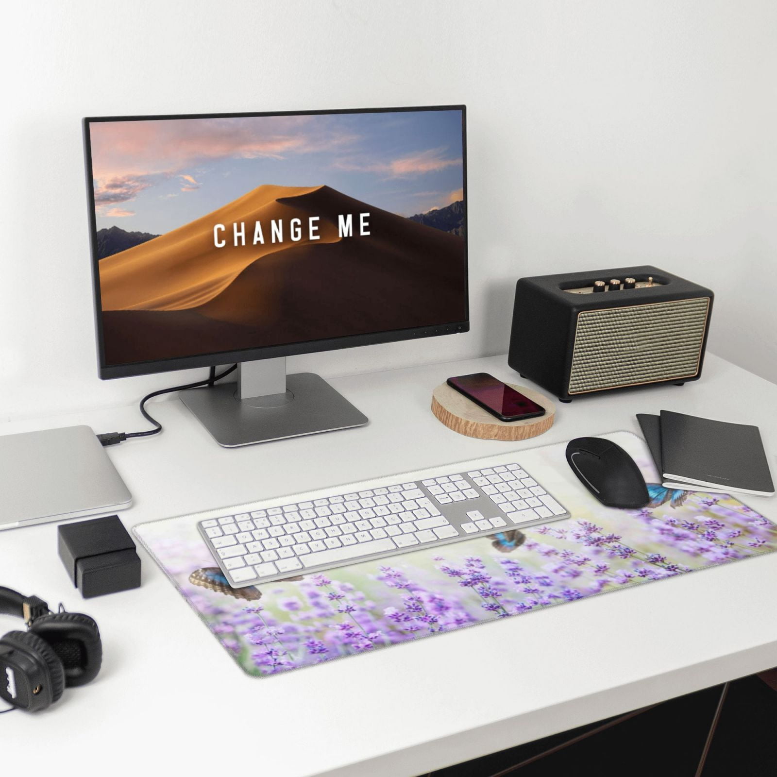 Rateoe Lavender and Butterfly Print Mouse Pad - Extended Large Gaming Mousepad,Non-Slip Stitched Edge,16x29.5 Inch