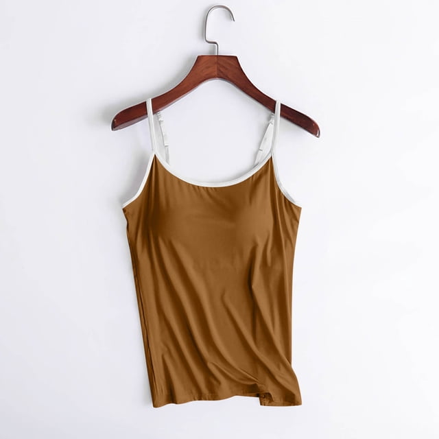Aboser Camisoles pour Femmes avec Soutien-Gorge Intégré, Bretelles Spaghetti Ajustables, Haut Cami, Soutien-Gorge Intégré d'Entraînement, Camisoles de Base, sous-Maillots, Couleur Unie, Chandails Sans Manches
