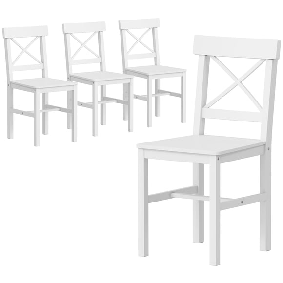 White Wooden Dining Chairs Set of 4 - Cross Back Kitchen Chairs for Living Room, Farmhouse Style, 34.3" H, Solid Pinewood Frame