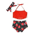 thumbnail image 1 of Hiiyo Infant Girls Bikini Swimsuit Strawberry Print Tassels Bathing Suit with Headband, 1 of 4