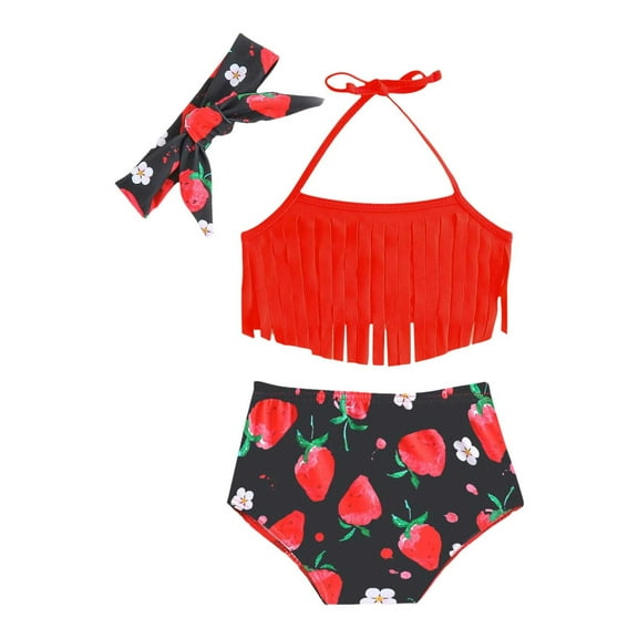 RUTAYY Toddler Girl Swimsuit Donut Neck Split Swimsuit Bow Tie Beach Bathing Suit, Red, 6-12 Months