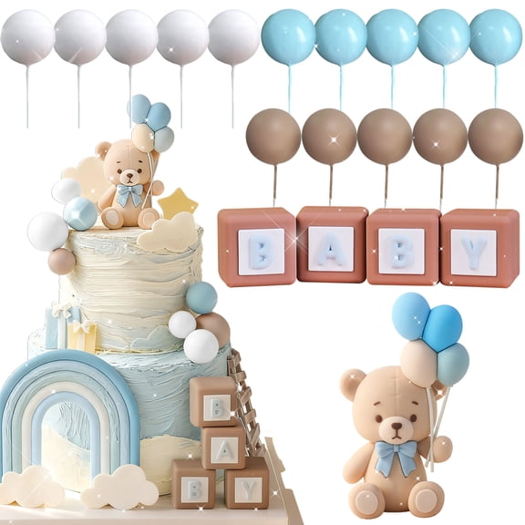 Balloon Blue Bear Themed Party Decoration Set - Cute Pastel Blue & Brown Decor for Birthday Gatherings
