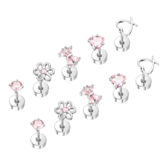 MANNYA Lovely Bowknot Butterfly Heart Flower Studs Surgical Steel Earrings Allergy for Sensitive Ears with Screw Back