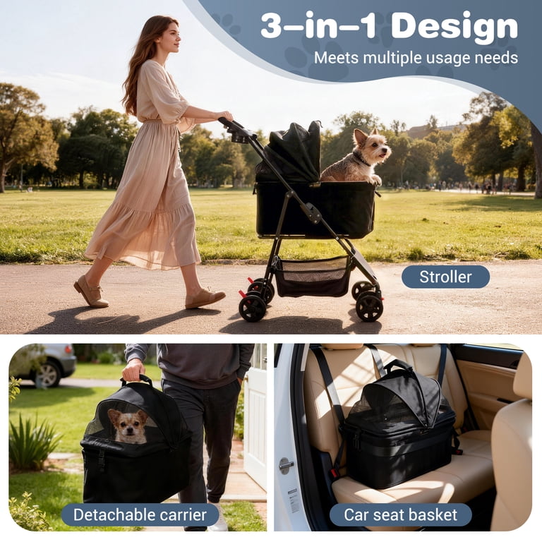 Zoolike 3-in-1 Pet Stroller with Detachable Carrier photo 3