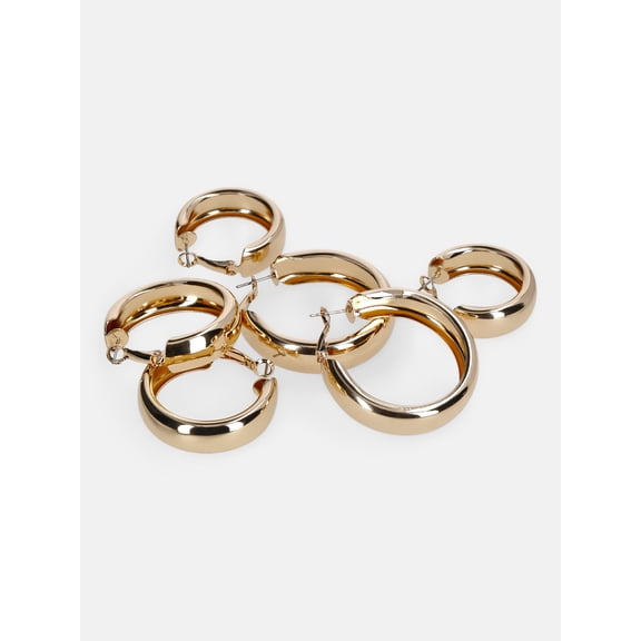 No Boundaries Chunky Hoop Earrings, 3-Pack, Women's