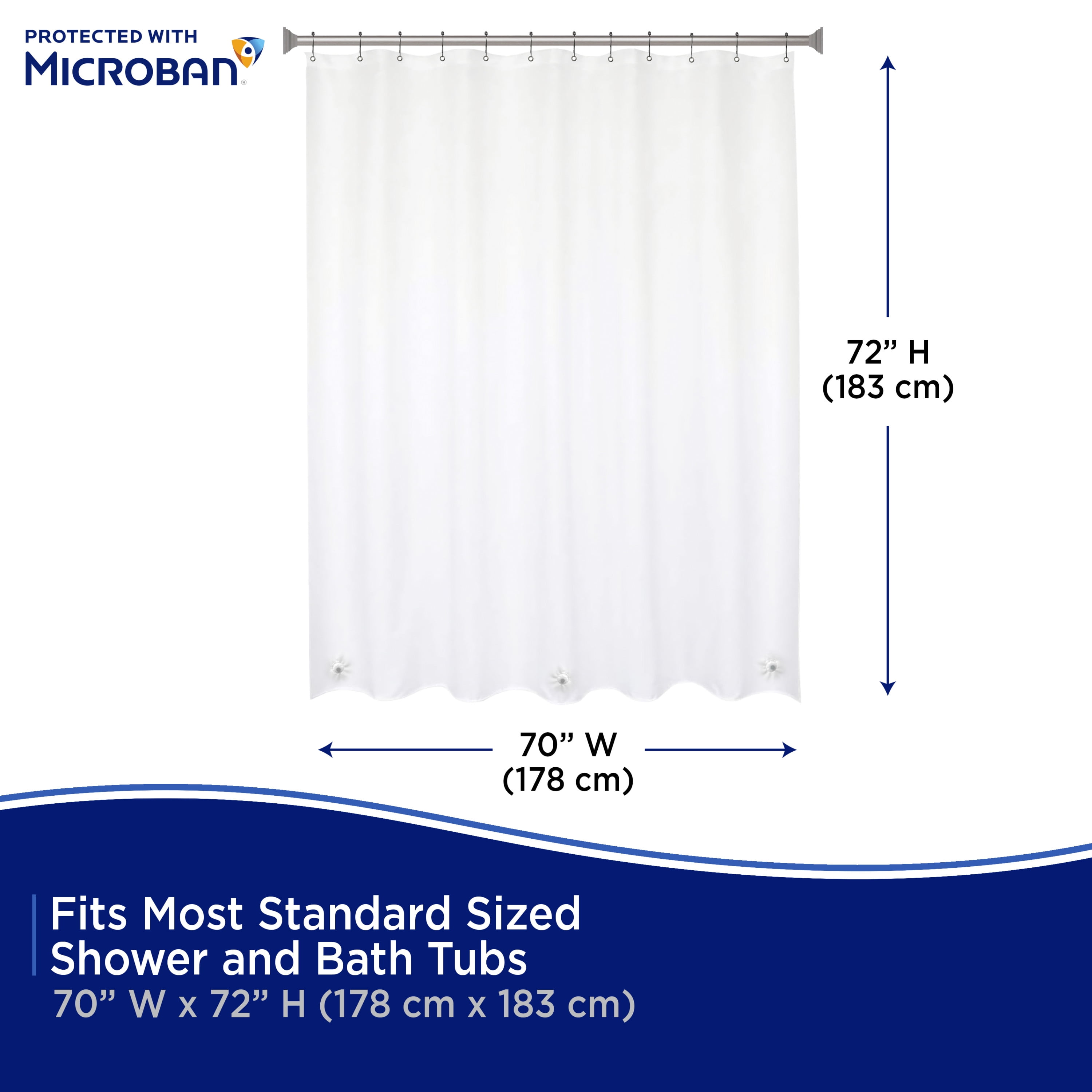 Kenney Microban Protected Medium Weight PEVA Shower Liner, 70" W x 72" H, Frosted