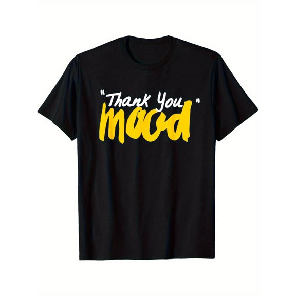 with Bold 'Thank You MOOD' Pattern Print- Black and Yellow Font, Regular Fit, Machine Washable, All-Season Comfort, Thank You Clothing| Expressive Printed T-shirt| Comfortable T-shirt