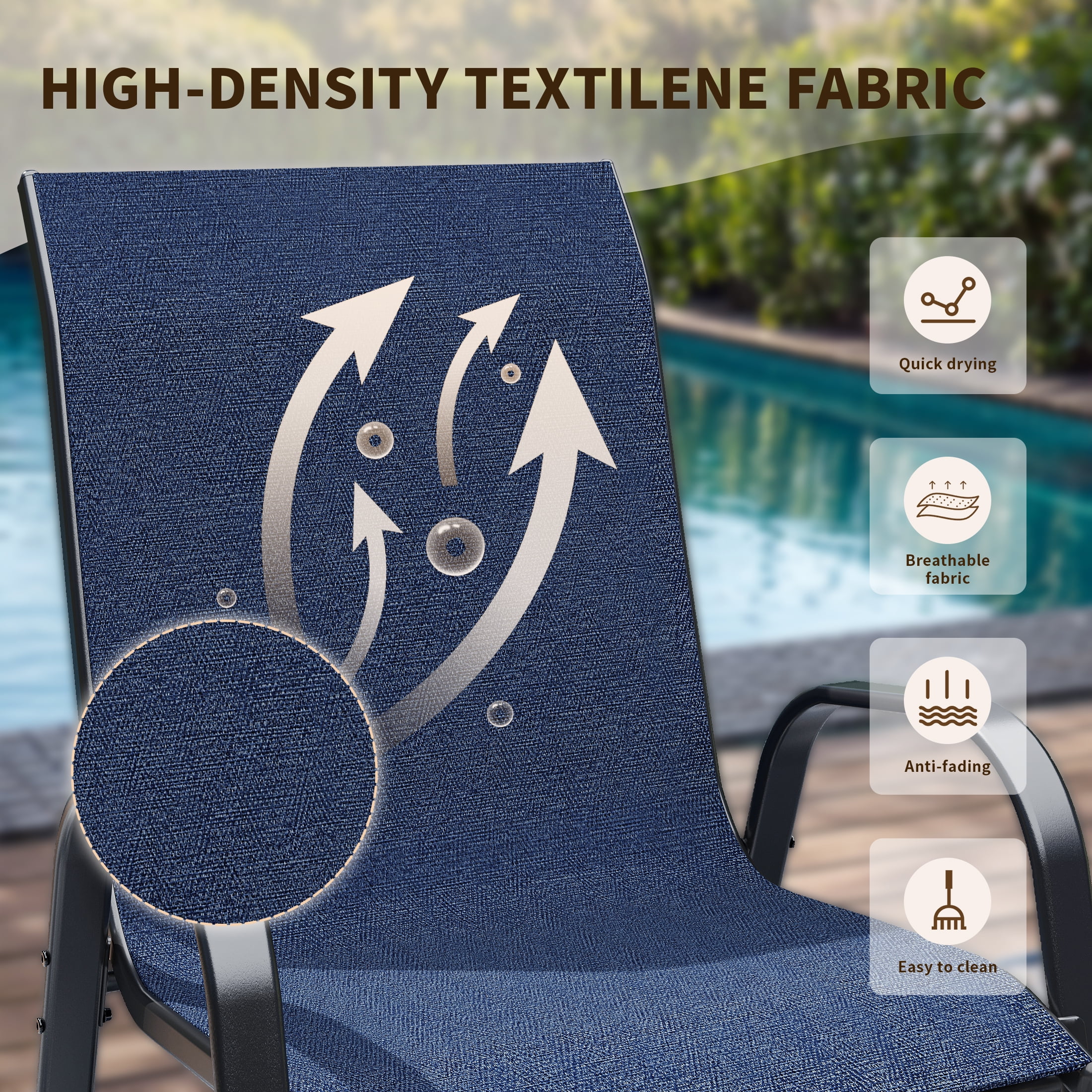 UDPATIO Patio Chairs Set of 2, Outdoor Dining Chairs High Back with All Weather Breathable Textilene, Metal Frame for Lawn Garden Backyard Deck, Blue