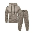 thumbnail image 2 of Txeol Men's Fleece Sweatsuits 2 Piece Set Casual Long Sleeve Hooded Sweatshirt with Drawstring Sweatpant Fall Fashion Sport Outfits Khaki S, 2 of 5