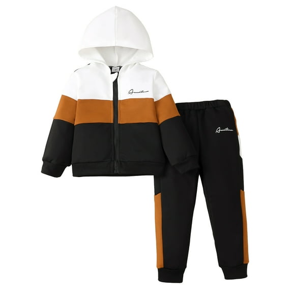 5T Baby Boys Clothes 5T Boys Pant Set Toddler Boys Long Sleeve Hooded Top Pants 2PCS Set Black