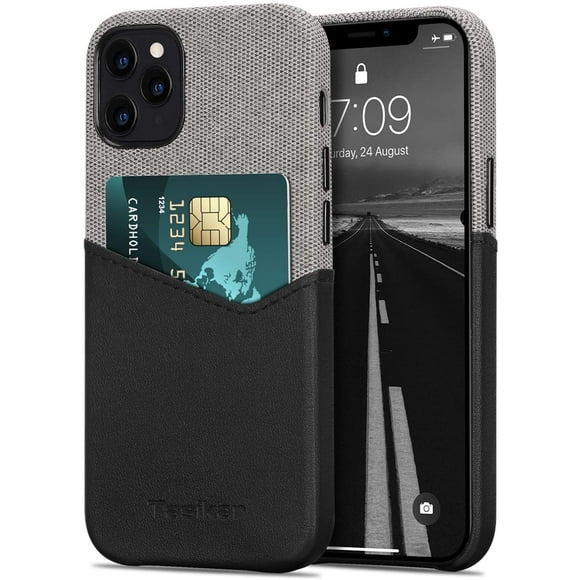Tasikar Compatible with iPhone 12 Case/iPhone 12 Pro Case with Card Holder Slot Wallet Case Leather and Fabric Design