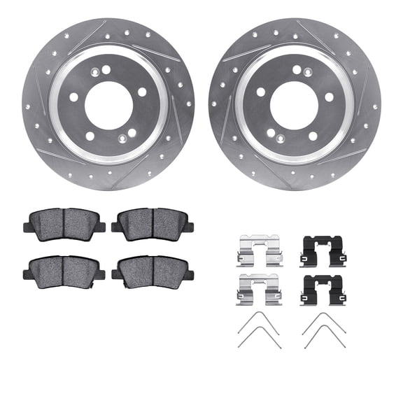 Dynamic Friction Company Rear Brake Rotors-Drilled and Slotted-Silver with 5000 Advanced Brake Pads includes Hardware 7512-21022