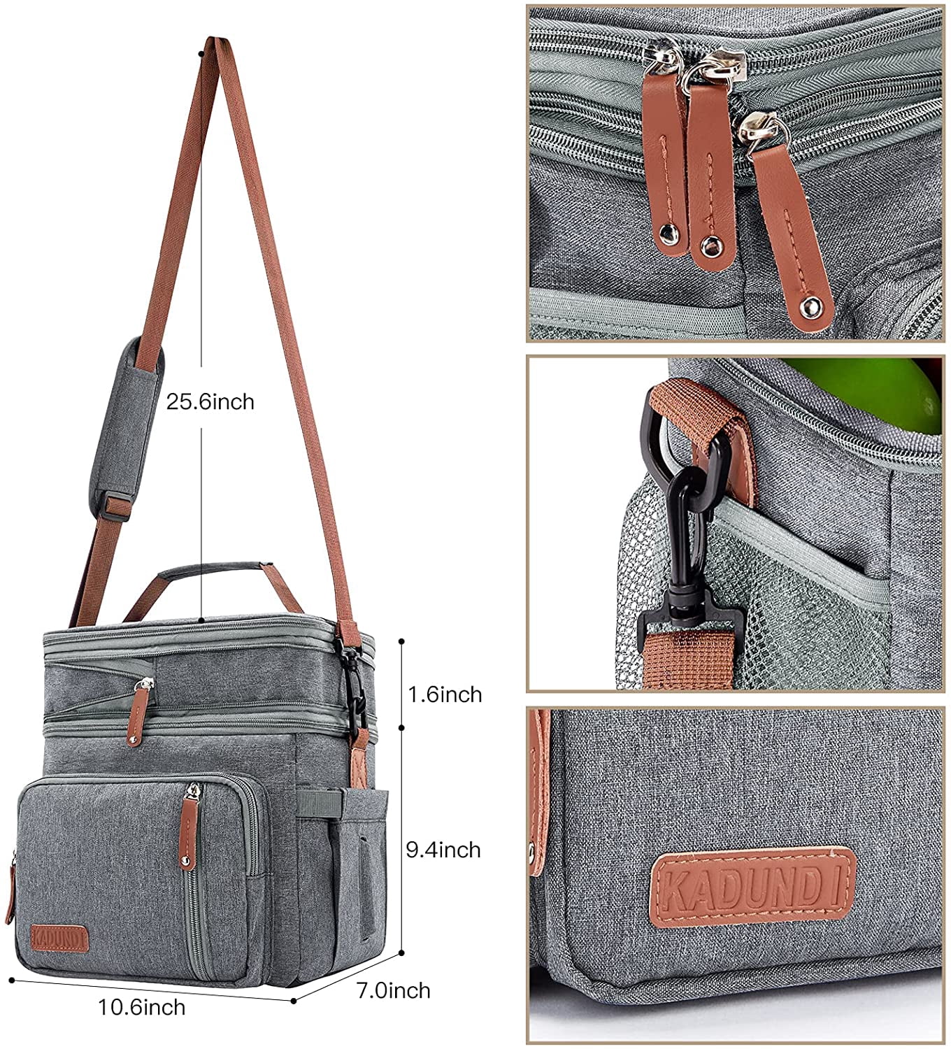 COUTUDI Expandable Insulated Lunch Bag, Waterproof Cooler Bag for Men with Shoulder Strap for Picnic Gray