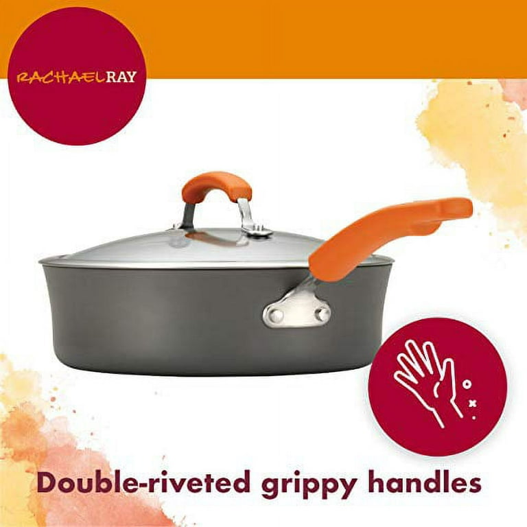  Rachael Ray Brights Hard Anodized Nonstick Stock Pot/Stockpot  with Lid, 10 Quart, Gray with Orange Handles: Home & Kitchen