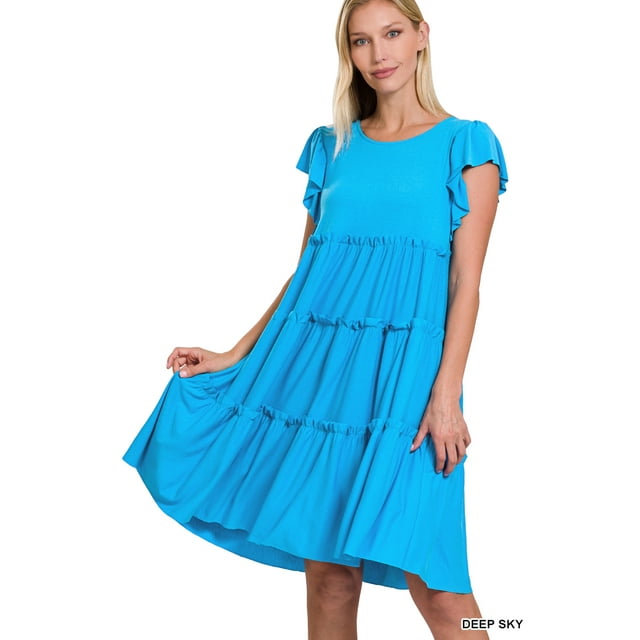 Zenana Women & Plus Ruffle Sleeve Tiered Midi A-Line Swing Summer Dress ...