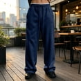 thumbnail image 6 of Havenx Sweatpants for Men Straight Wide Leg Drawstring Jogging Pants with Pockets Elastic Waist Open Bottom Sweatpant Gym Lounge Athletic Workout Fall Winter Pant,Navy S, 6 of 7