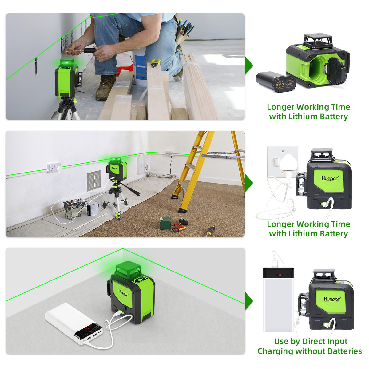 Huepar 3D 12-Line Self-Leveling Green Laser Level photo 5