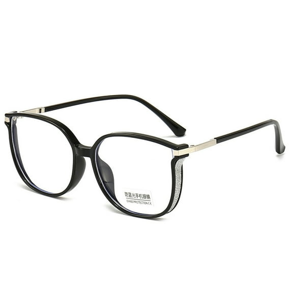 Oversized Anti-blue Light Bling Women Black Reading Glasses, Square Plastic Readers