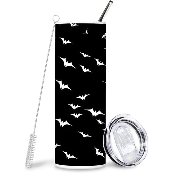 Black Bats 20 oz Tumbler with Lid and Straw Travel Coffee Mug Spill Proof Stainless Steel Double Wall Vacuum Insulated Cup