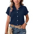 thumbnail image 6 of Resicozy Girls Button Down Linen Shirts for Kids Summer Short Sleeve Dress Shirts Uniform Blouse 3-13 Years Navy 120, 6 of 8