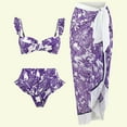 thumbnail image 2 of WREESH Womens Sarong Swimsuit Set Bikini Sets Beach Cover Up Wrap Skirt Fashion Retro Flower Print Tight Fitting Bikini One-Piece Swimsuit Chiffon Overskirt Suit Bathing Suit Purple, 2 of 6