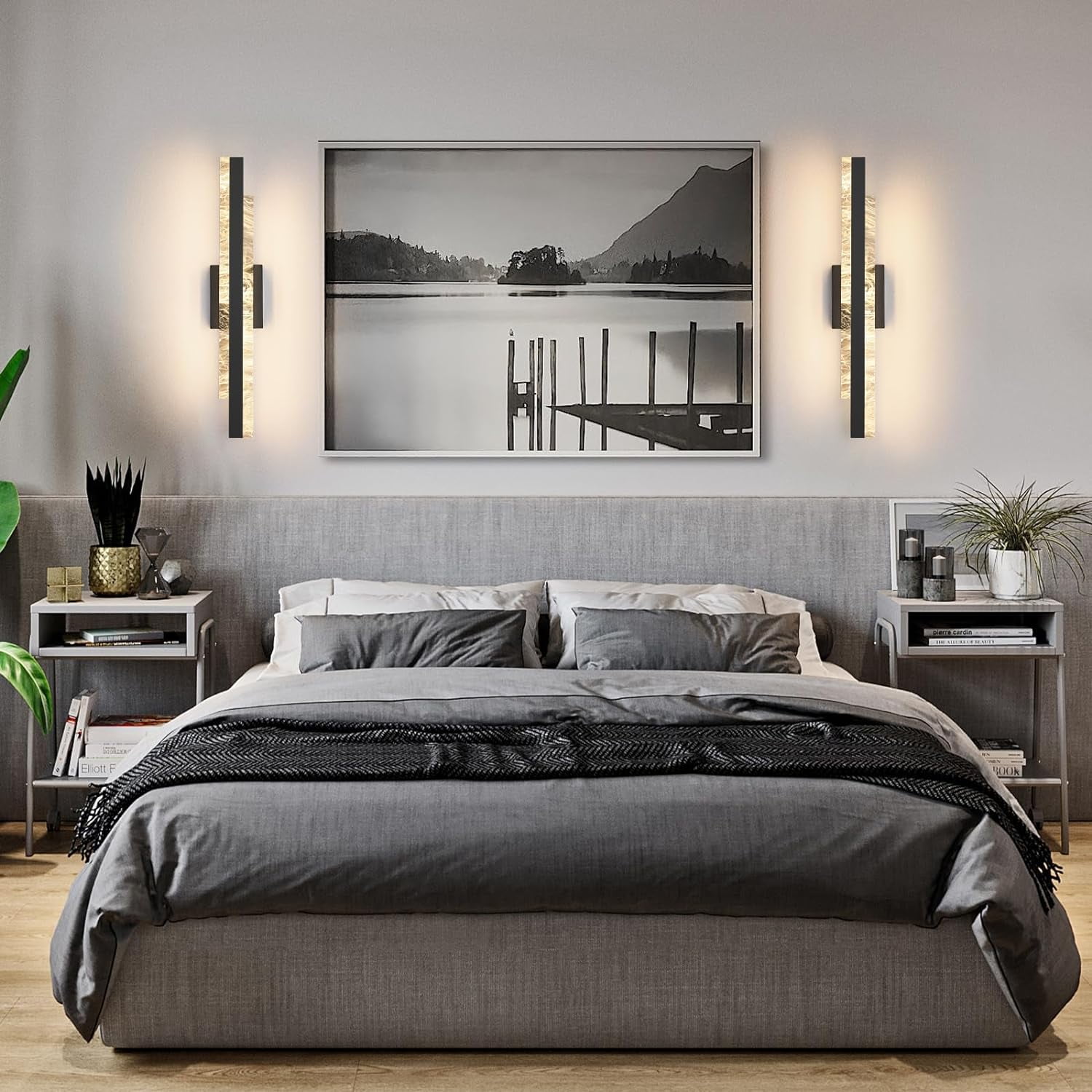 Matte Black Modern Bathroom Vanity Light 24 inch Dimmable LED Bath Bar Light Fixtures Over Mirror Wall Sconce Picture Lights for Paintings Cabinets Bedroom