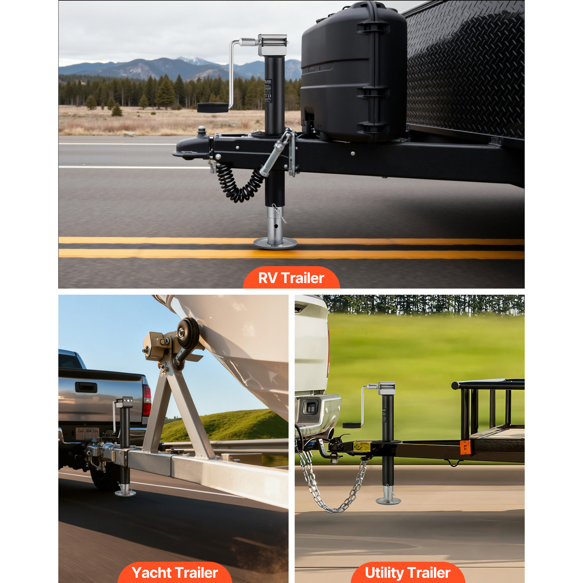 KFFKFF 5000 lbs A-Frame Trailer Jack, 15-Inch Vertical Travel, Adjustable 7-Level Drop Leg, Drill Socket Included, Compatible with Cordless Drills, Ideal for RVs, Utility, and Boat Trailers