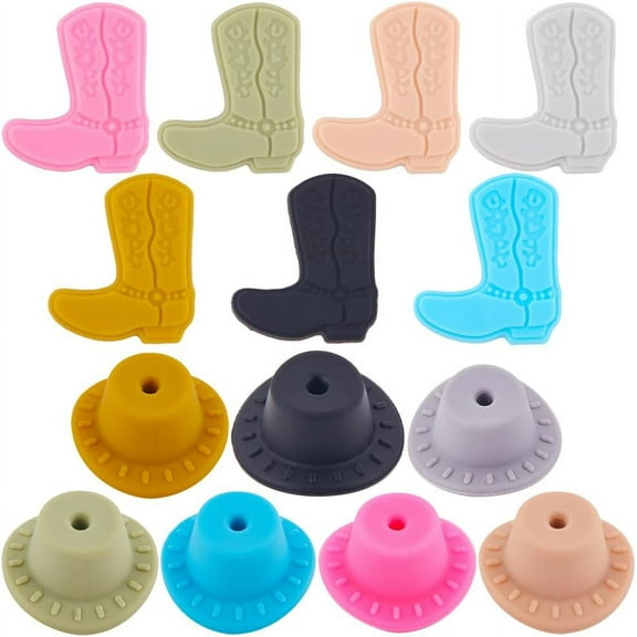 14Pcs 14 Style Silicone Beads DIY Nursing Necklaces and Bracelets Making Chewing Pendants For Teethers Hat & Boot Mixed Color 26x12mm Hole: 2.5mm 1pc/style