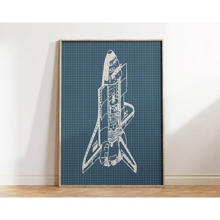 Rocketship Blueprint Poster Vintage Outer Space Wall Art Blue Rocket Ship Poster Blue Space Art Rocket Poster Print 1 Print Wall Art, Modern Wall Decor, 8x12 UNFRAMED