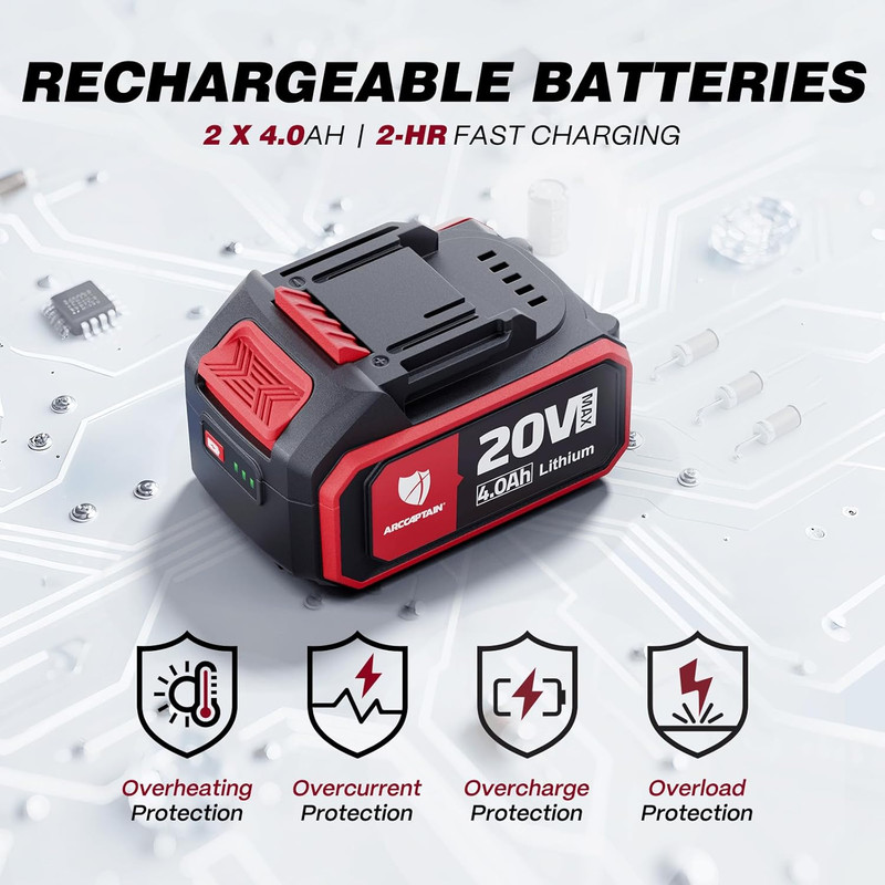 ARCCAPTAIN 5" Brushless Angle Grinder Kit w/ 2 Batteries | 9500 RPM Paddle Switch | 180° Rotatable Head for Cutting, Grinding, and Polishing