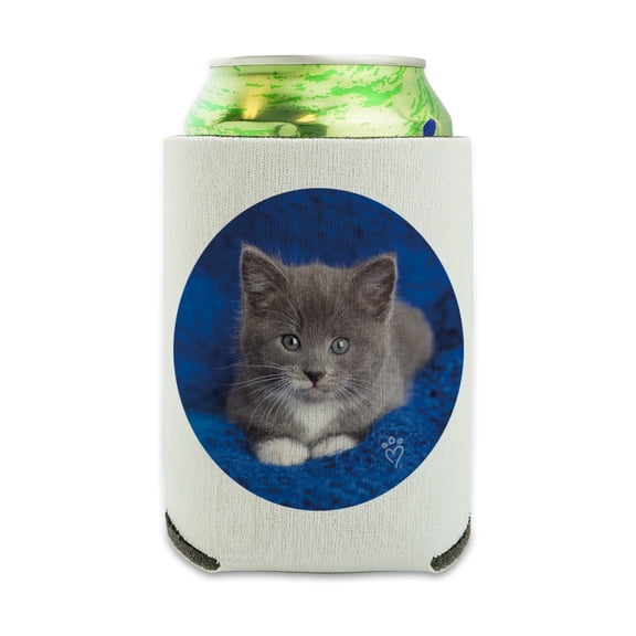 Manx Kitten Cat Blue Knitted Blanket Can Cooler - Drink Sleeve Hugger Collapsible Insulator - Beverage Insulated Holder