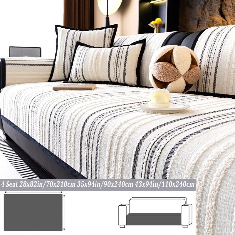 LKJYER Luxury Sectional Couch Cushion Cover for Furniture Protect,Washable Sofa Cover for Sofa,Striped Chenille Non-Slip Sofa Slipcover,Couch Protector for Dog
