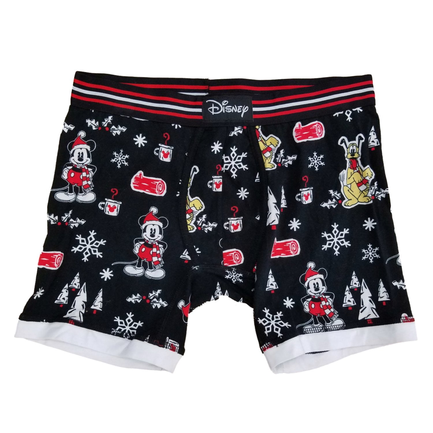 Disney - Disney Mens Black Mickey Mouse & Pluto Christmas Holiday Boxer ...